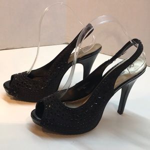 Lulu Townsend Black Beaded SlingBacks Size 8.5